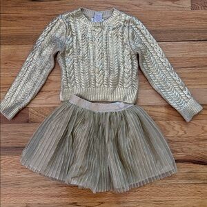 Rachel Zoe Sweater Skirt Set Toddler Girl Sz4 Metallic Gold Holiday Party Shiny